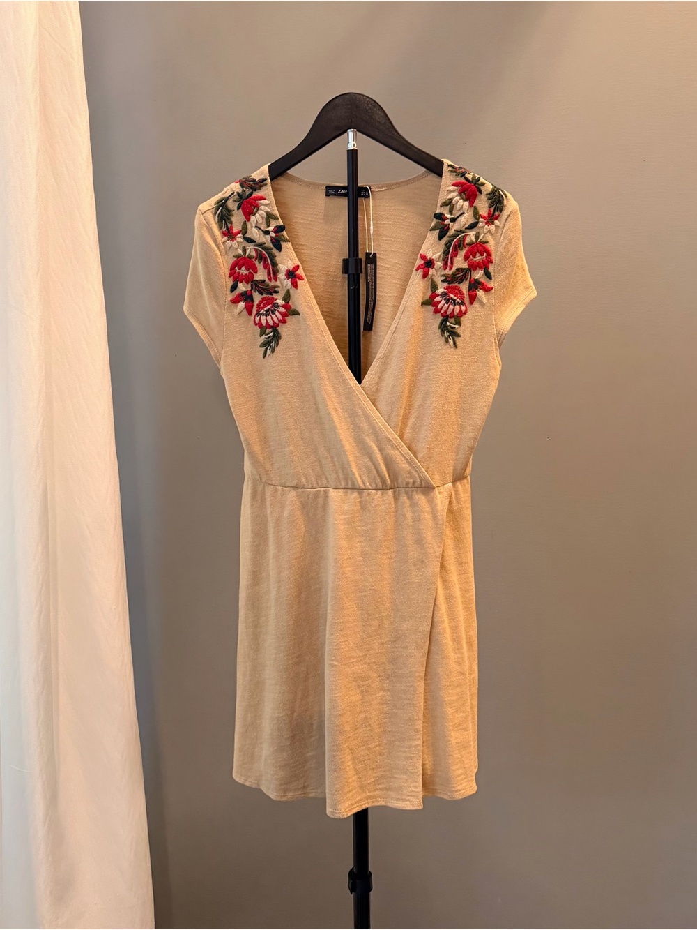 ZARA KNIT Floral Embroidered Dress Small 100% Cotton Cottagecore Boho Wedding